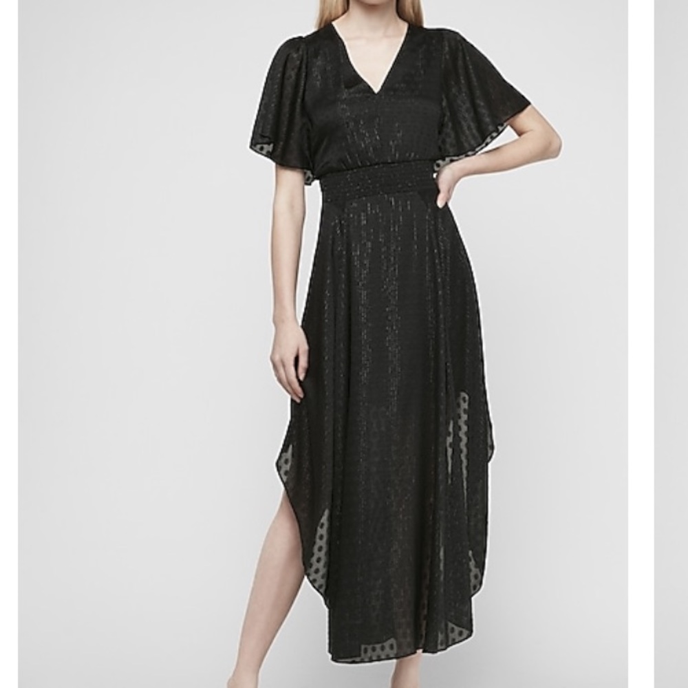 Metallic Clip Dot Smocked Waistband Maxi Dress